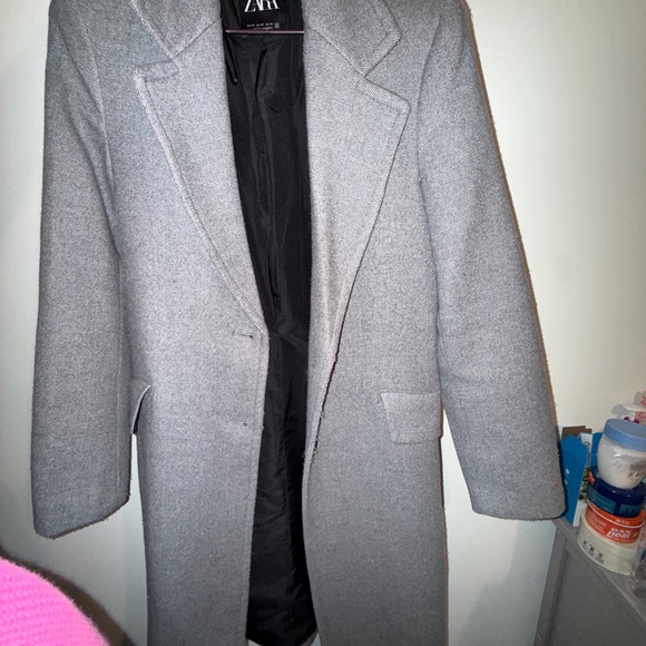 Zara Grey Tailored Wool-Blend Single-Breasted Coat - Picture 7 of 8